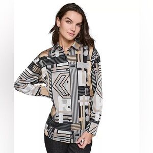 Karl Lagerfeld Pairs Printed Button- Front Top